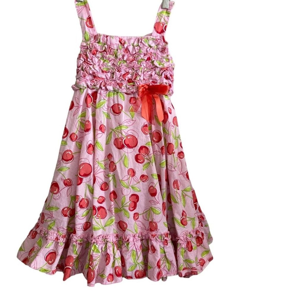 Savannah Swing Dress Girl 6X Pink Red Cherries Swing Tulle